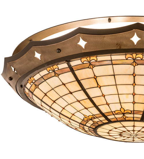 Meyda Lighting Fleur-de-Lite 42" 8-Light Mahogany Bronze Flush Mount Light With Beige & Brown Shade Glass