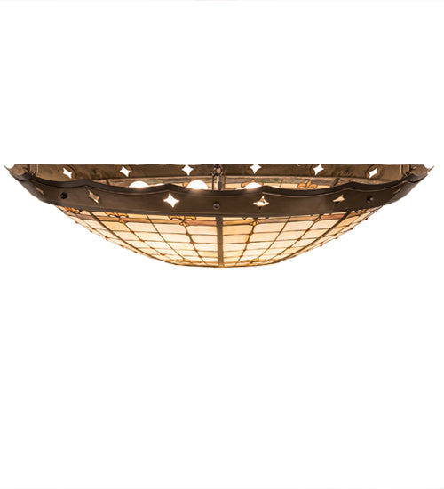 Meyda Lighting Fleur-de-Lite 42" 8-Light Mahogany Bronze Flush Mount Light With Beige & Brown Shade Glass