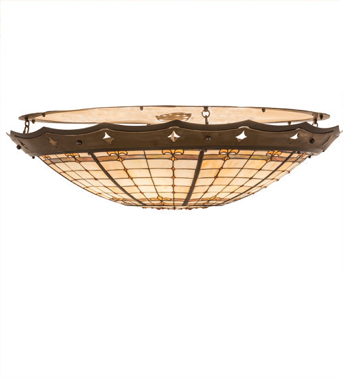 Meyda Lighting Fleur-de-Lite 42" 8-Light Mahogany Bronze Flush Mount Light With Beige & Brown Shade Glass