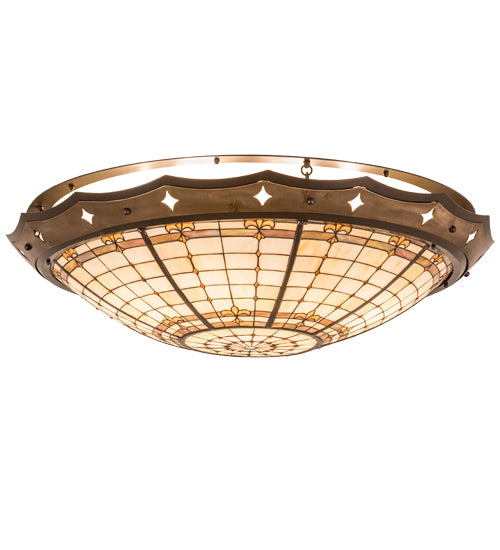 Meyda Lighting Fleur-de-Lite 42" 8-Light Mahogany Bronze Flush Mount Light With Beige & Brown Shade Glass