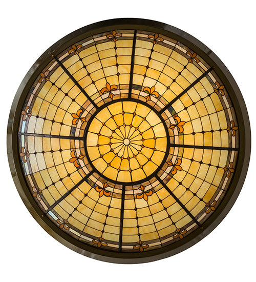 Meyda Lighting Fleur-de-Lite 54" 10-Light Transparent Brass Inverted Pendant Light With Multi-Colored Shade Glass