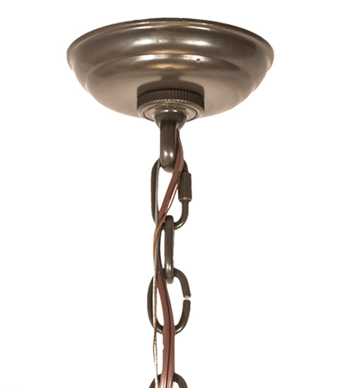 Meyda Lighting Fleur-de-Lite 57" 10-Light Antique Copper & Timeless Bronze Inverted Pendant Light With Multi-Colored Shade Glass