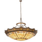 Meyda Lighting Fleur-de-Lite 57" 10-Light Antique Copper & Timeless Bronze Inverted Pendant Light With Multi-Colored Shade Glass