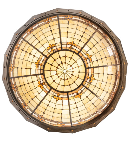 Meyda Lighting Fleur-de-Lite 57" 10-Light Antique Copper & Timeless Bronze Inverted Pendant Light With Multi-Colored Shade Glass
