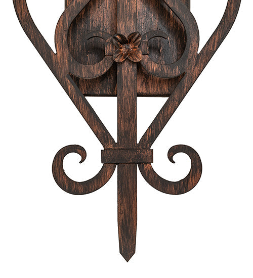 Meyda Lighting Fleur de Lys 15" 2-Light Cimarron Bronze Wall Sconce With Ivory Faux Candlelight