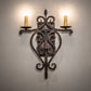 Meyda Lighting Fleur de Lys 15" 2-Light Cimarron Bronze Wall Sconce With Ivory Faux Candlelight