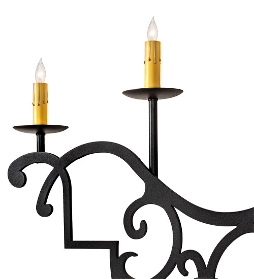 Meyda Lighting Fleur de Lys 36" 5-Light Old Wrought Iron Wall Sconce With Ivory Shade Glass