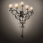 Meyda Lighting Fleur de Lys 36" 5-Light Old Wrought Iron Wall Sconce With Ivory Shade Glass