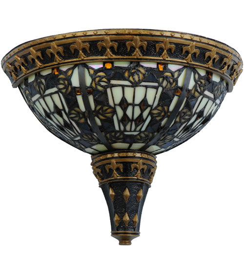 Meyda Lighting Fleur-de-lis 13" 2-Light Wall Sconce With Multi-Colored Shade Glass