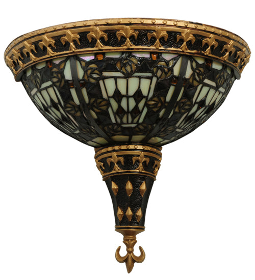Meyda Lighting Fleur-de-lis 13" 2-Light Wall Sconce With Multi-Colored Shade Glass