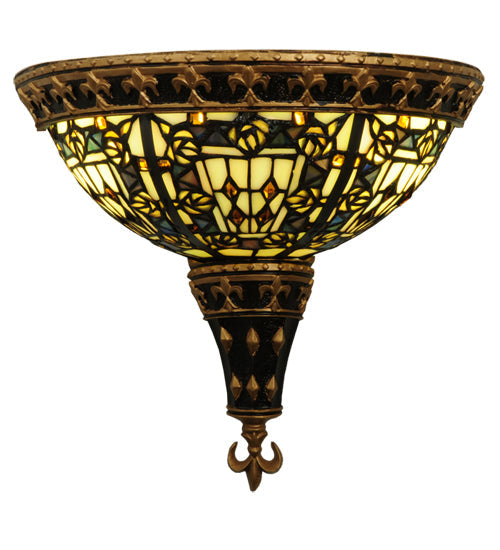 Meyda Lighting Fleur-de-lis 13" 2-Light Wall Sconce With Multi-Colored Shade Glass