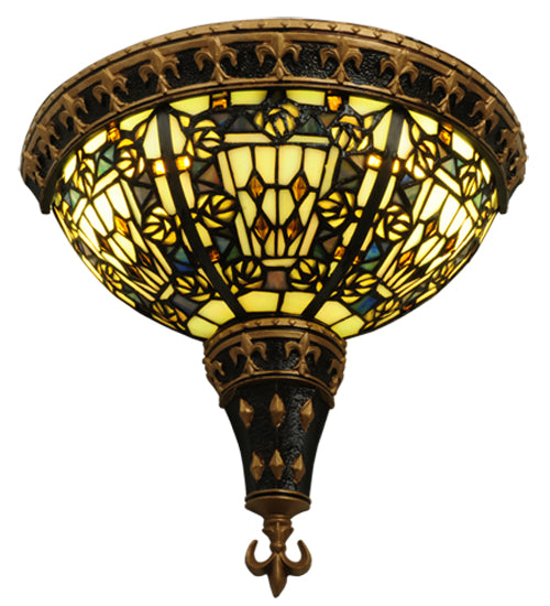 Meyda Lighting Fleur-de-lis 13" 2-Light Wall Sconce With Multi-Colored Shade Glass