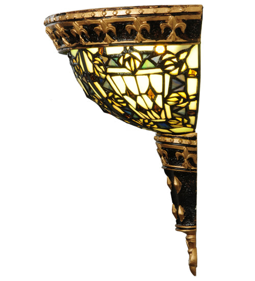 Meyda Lighting Fleur-de-lis 13" 2-Light Wall Sconce With Multi-Colored Shade Glass