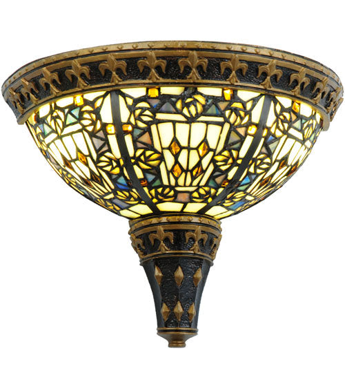 Meyda Lighting Fleur-de-lis 13" 2-Light Wall Sconce With Multi-Colored Shade Glass