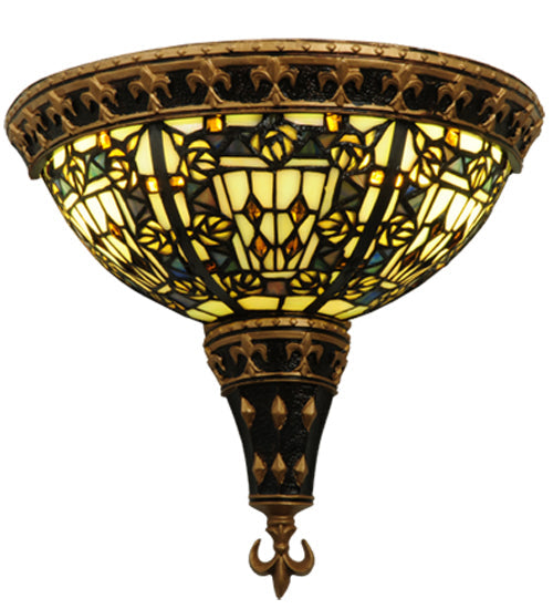 Meyda Lighting Fleur-de-lis 13" 2-Light Wall Sconce With Multi-Colored Shade Glass