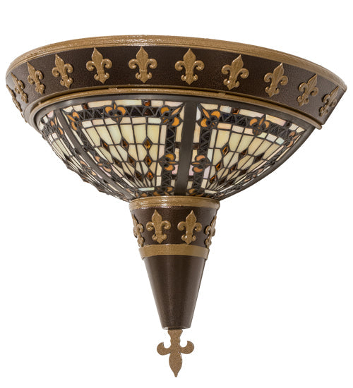 Meyda Lighting Fleur-de-lis 18" 2-Light Copper Vein & Gold Wall Sconce With Multi-Colored Shade Glass