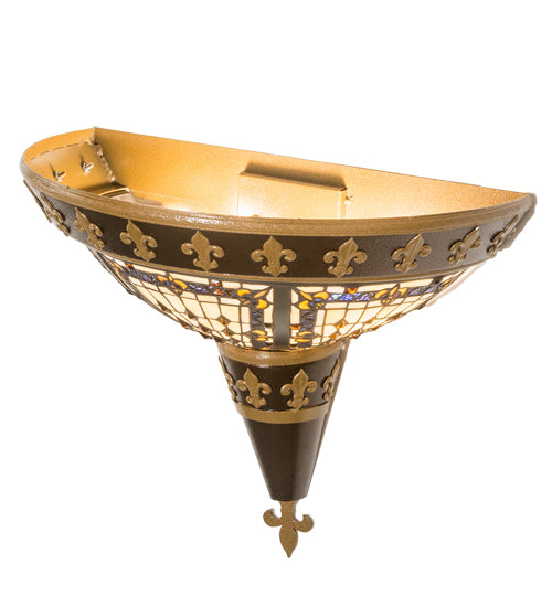Meyda Lighting Fleur-de-lis 18" 2-Light Copper Vein & Gold Wall Sconce With Multi-Colored Shade Glass