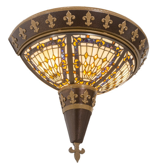 Meyda Lighting Fleur-de-lis 18" 2-Light Copper Vein & Gold Wall Sconce With Multi-Colored Shade Glass