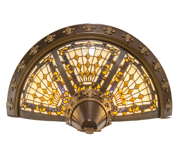 Meyda Lighting Fleur-de-lis 18" 2-Light Copper Vein & Gold Wall Sconce With Multi-Colored Shade Glass