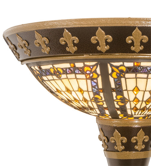 Meyda Lighting Fleur-de-lis 18" 2-Light Copper Vein & Gold Wall Sconce With Multi-Colored Shade Glass
