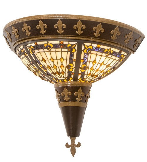 Meyda Lighting Fleur-de-lis 18" 2-Light Copper Vein & Gold Wall Sconce With Multi-Colored Shade Glass