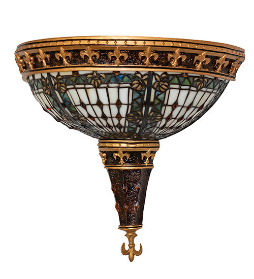 Meyda Lighting Fleur-de-lis 18" 2-Light Mahogany Bronze & Gold Highlight Wall Sconce With Multi-Colored Stained Shade Glass