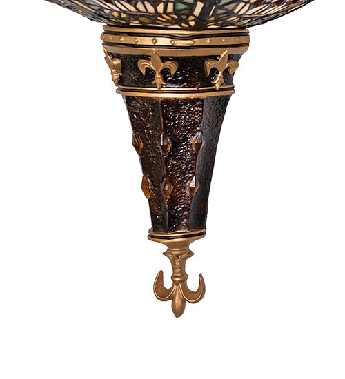 Meyda Lighting Fleur-de-lis 18" 2-Light Mahogany Bronze & Gold Highlight Wall Sconce With Multi-Colored Stained Shade Glass