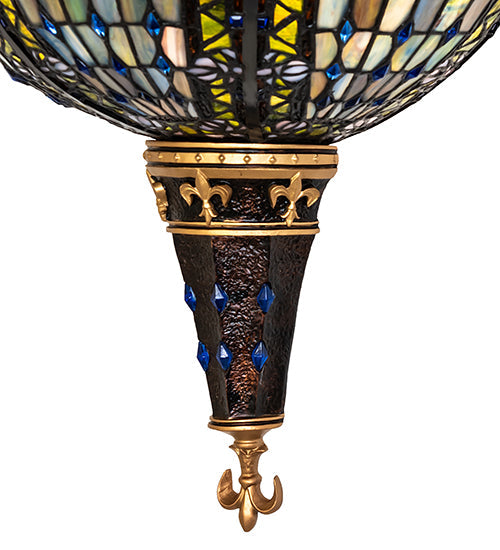Meyda Lighting Fleur-de-lis 18" 2-Light Mahogany Bronze Wall Sconce With Multi-Colored Stained Shade Glass