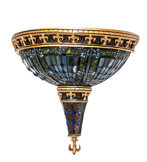 Meyda Lighting Fleur-de-lis 18" 2-Light Mahogany Bronze Wall Sconce With Multi-Colored Stained Shade Glass