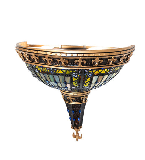 Meyda Lighting Fleur-de-lis 18" 2-Light Mahogany Bronze Wall Sconce With Multi-Colored Stained Shade Glass