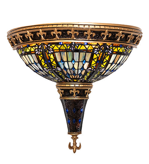 Meyda Lighting Fleur-de-lis 18" 2-Light Mahogany Bronze Wall Sconce With Multi-Colored Stained Shade Glass