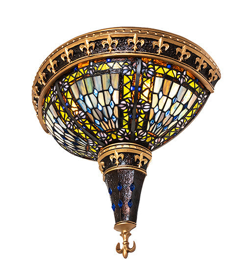 Meyda Lighting Fleur-de-lis 18" 2-Light Mahogany Bronze Wall Sconce With Multi-Colored Stained Shade Glass