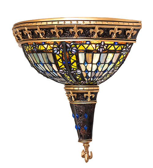 Meyda Lighting Fleur-de-lis 18" 2-Light Mahogany Bronze Wall Sconce With Multi-Colored Stained Shade Glass