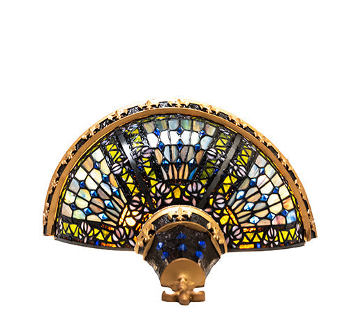 Meyda Lighting Fleur-de-lis 18" 2-Light Mahogany Bronze Wall Sconce With Multi-Colored Stained Shade Glass