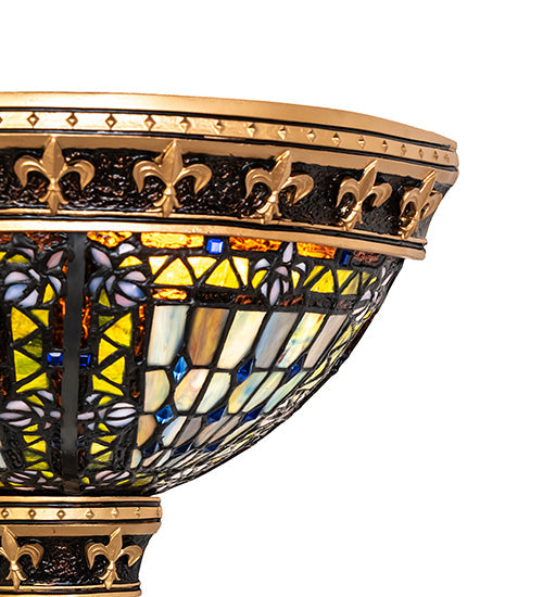 Meyda Lighting Fleur-de-lis 18" 2-Light Mahogany Bronze Wall Sconce With Multi-Colored Stained Shade Glass