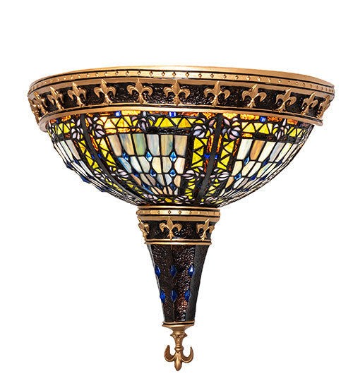 Meyda Lighting Fleur-de-lis 18" 2-Light Mahogany Bronze Wall Sconce With Multi-Colored Stained Shade Glass