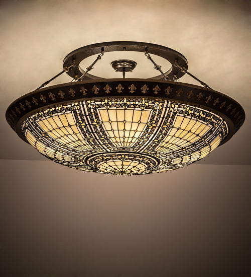 Meyda Lighting Fleur-de-lis 188440 45" 8-Light Copper Vein & Gold Flush Mount Light With Multi-Colored Shade Glass