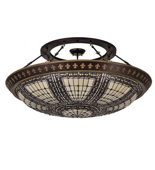 Meyda Lighting Fleur-de-lis 188440 45" 8-Light Copper Vein & Gold Flush Mount Light With Multi-Colored Shade Glass