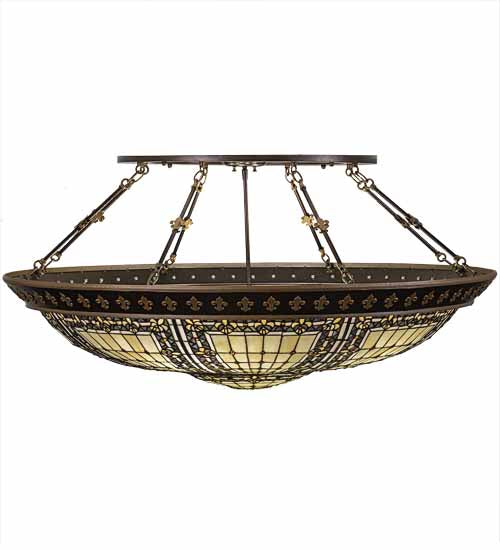 Meyda Lighting Fleur-de-lis 188440 45" 8-Light Copper Vein & Gold Flush Mount Light With Multi-Colored Shade Glass