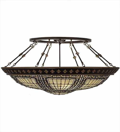 Meyda Lighting Fleur-de-lis 188440 45" 8-Light Copper Vein & Gold Flush Mount Light With Multi-Colored Shade Glass