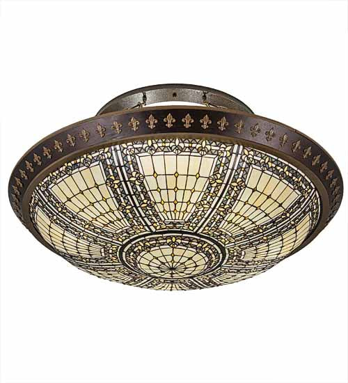 Meyda Lighting Fleur-de-lis 188440 45" 8-Light Copper Vein & Gold Flush Mount Light With Multi-Colored Shade Glass