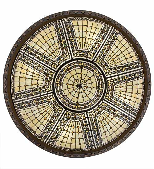 Meyda Lighting Fleur-de-lis 188440 45" 8-Light Copper Vein & Gold Flush Mount Light With Multi-Colored Shade Glass