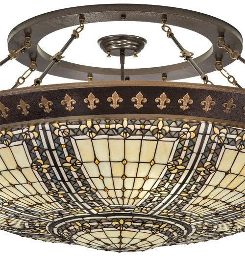 Meyda Lighting Fleur-de-lis 188440 45" 8-Light Copper Vein & Gold Flush Mount Light With Multi-Colored Shade Glass
