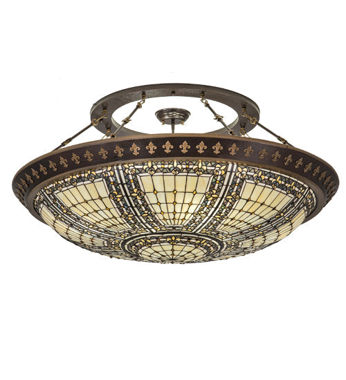 Meyda Lighting Fleur-de-lis 188440 45" 8-Light Copper Vein & Gold Flush Mount Light With Multi-Colored Shade Glass
