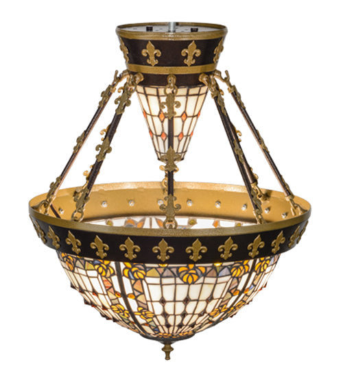 Meyda Lighting Fleur-de-lis 19" 6-Light Copper Vein & Gold Semi-flush Mount Ceiling Light With Multi-Colored Shade Glass