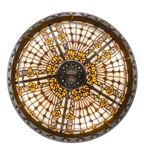 Meyda Lighting Fleur-de-lis 19" 6-Light Copper Vein & Gold Semi-flush Mount Ceiling Light With Multi-Colored Shade Glass