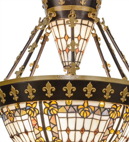 Meyda Lighting Fleur-de-lis 19" 6-Light Copper Vein & Gold Semi-flush Mount Ceiling Light With Multi-Colored Shade Glass
