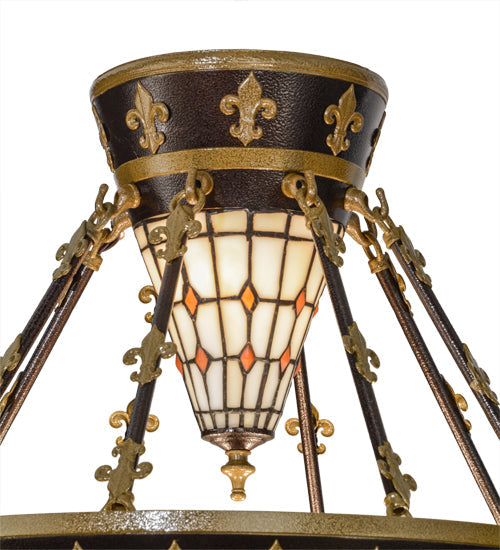 Meyda Lighting Fleur-de-lis 19" 6-Light Copper Vein & Gold Semi-flush Mount Ceiling Light With Multi-Colored Shade Glass