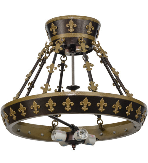 Meyda Lighting Fleur-de-lis 19" 6-Light Copper Vein & Gold Semi-flush Mount Ceiling Light With Multi-Colored Shade Glass