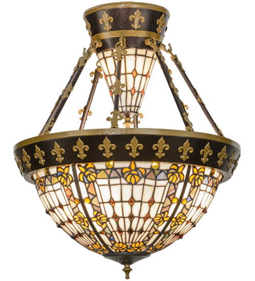 Meyda Lighting Fleur-de-lis 19" 6-Light Copper Vein & Gold Semi-flush Mount Ceiling Light With Multi-Colored Shade Glass